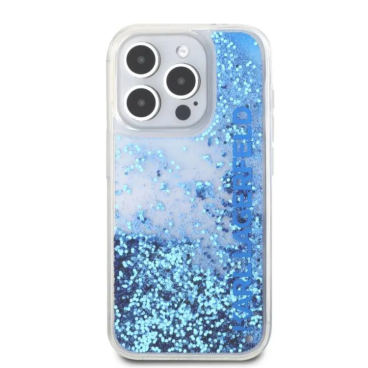Coque Karl Lagerfeld Liquid Glitter Gradient pour iPhone 16 Pro Max – Bleu