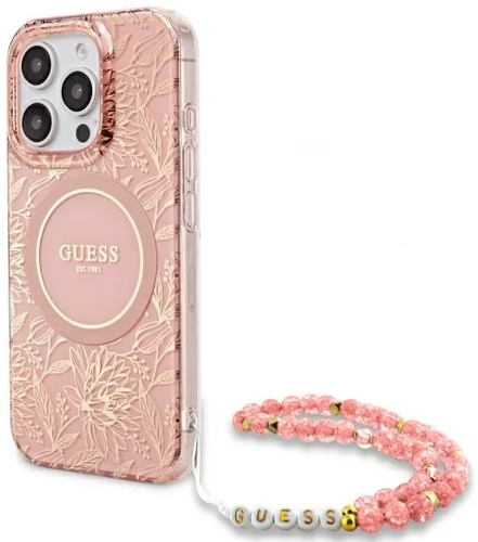 coque guess magsafe iml flowers 16 pro max rose – bracelet perles