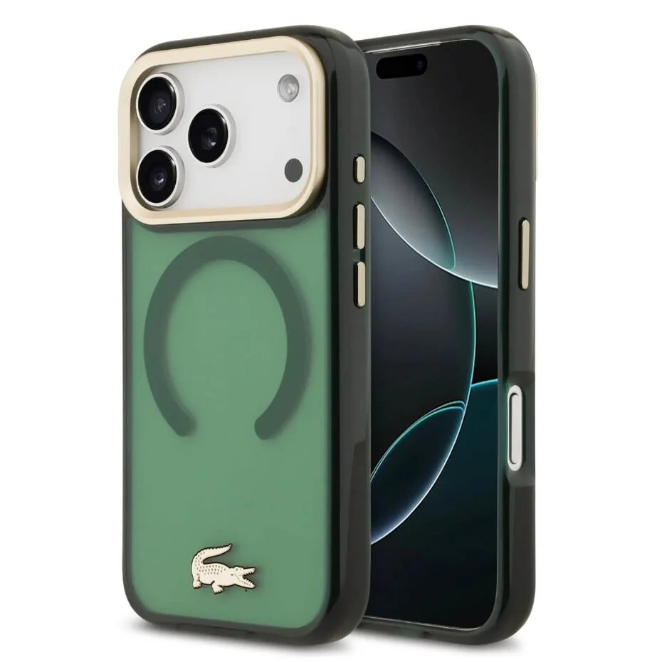 Lacoste iPhone 17 Pro Max – Coque Frosted Vert MagSafe Gold Edge