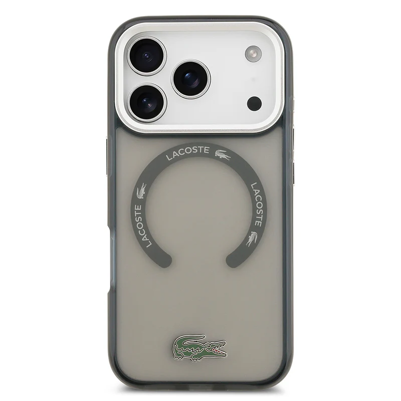 Lacoste iPhone 17 Pro – Coque Dépoli Gris MagSafe Crocodile