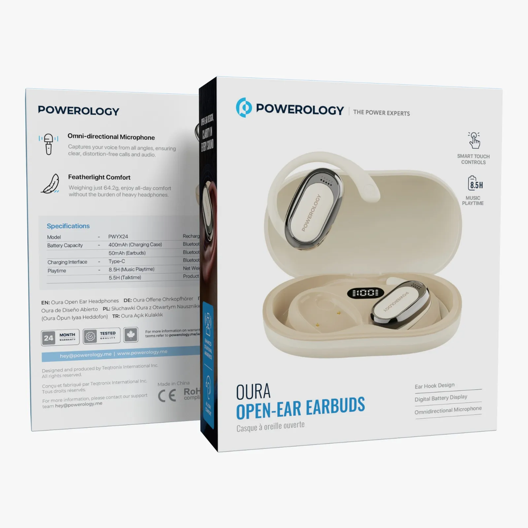 Powerology OURA Écouteurs avec charge rapide 3C + micro double enc + 5,5H de lecture - Blanc