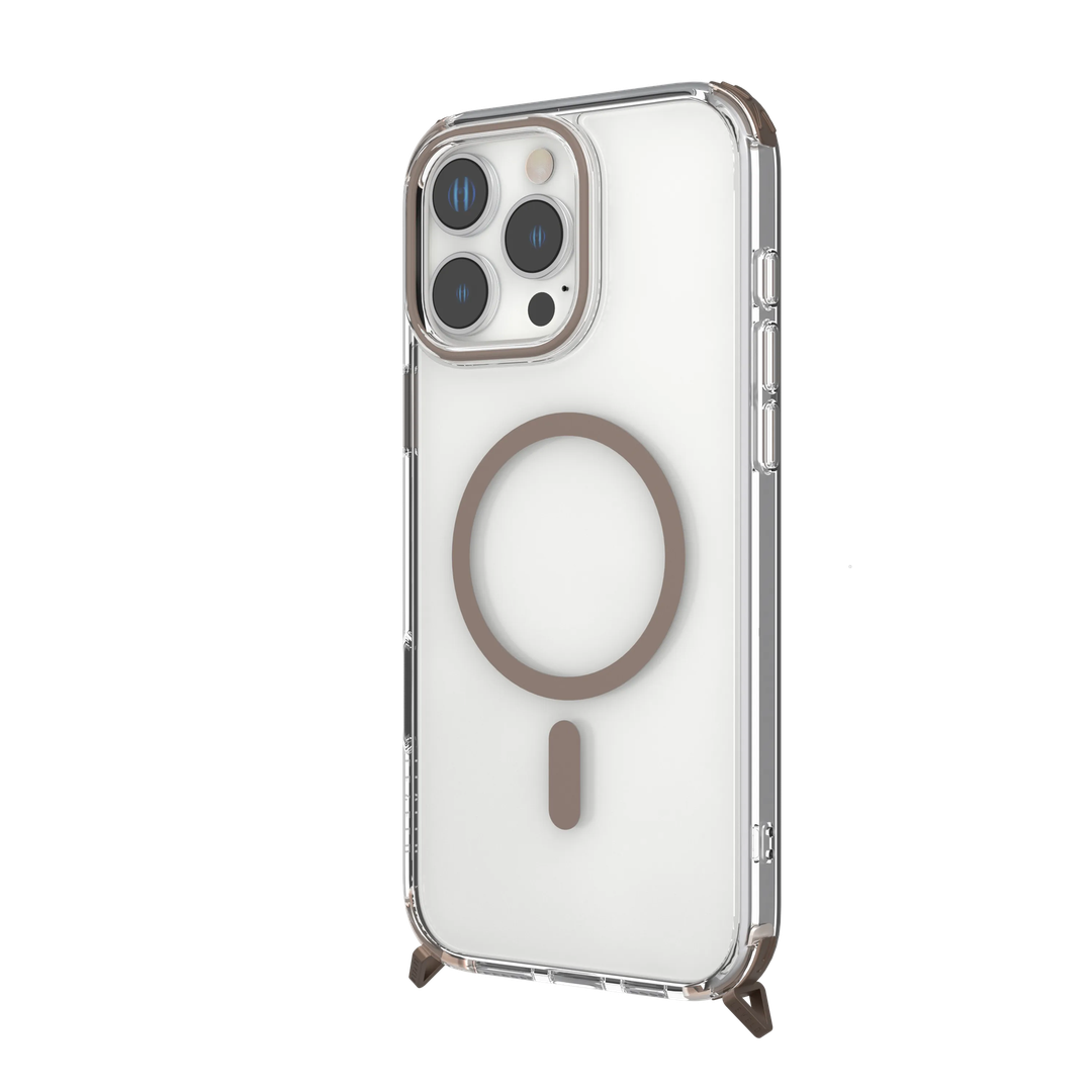 Étui Levelo Celeste Magsafe avec sangle bandoulière pour iPhone 16 Pro - Desert Rose