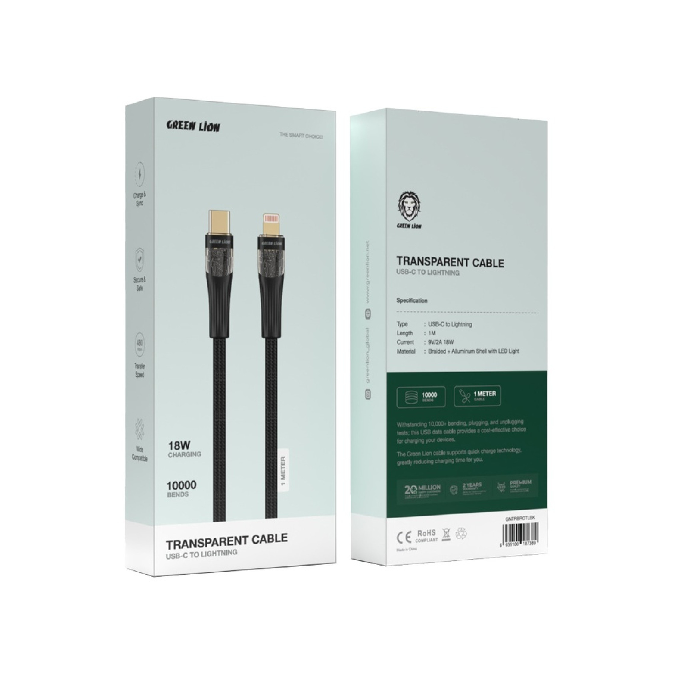 Green lion transparent cable usbc to lightning 18W/1M