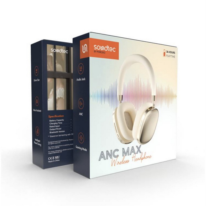 PORODO ANC MAX WIRELESS HEADPHONE PD-STWLEP023 GOLD