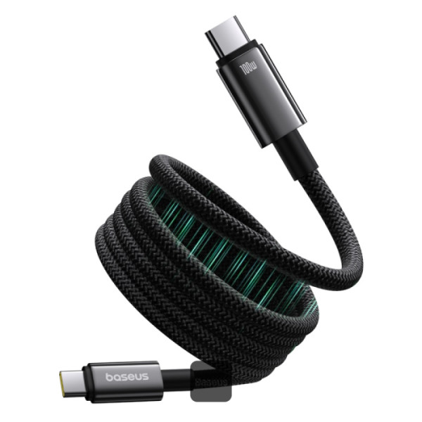 Câble USB-C Baseus 100W – magnétique, tressé nylon anti-emmêlement, 5A, 1 m – Noir