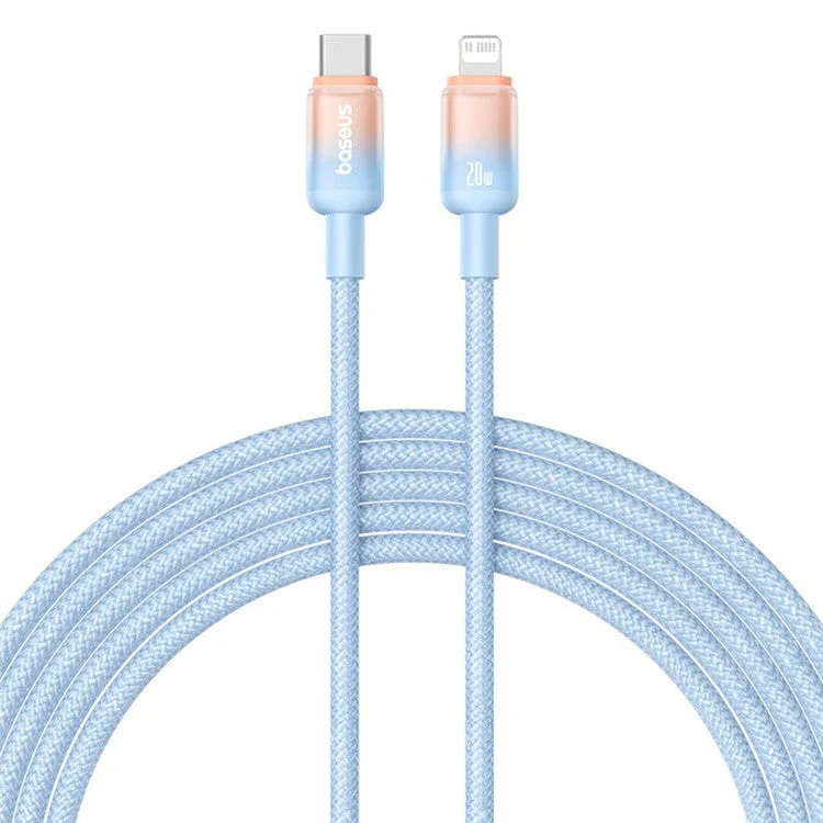 Câble de données tressé en nylon 20W de la série BASEUS Discolor Series 2m Type-C vers iP 20W - Bleu
