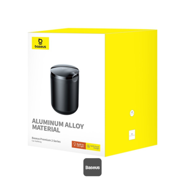 Cendrier portable Baseus Premium Série 2 – aluminium, LED, étanche, porte-gobelet – Noir
