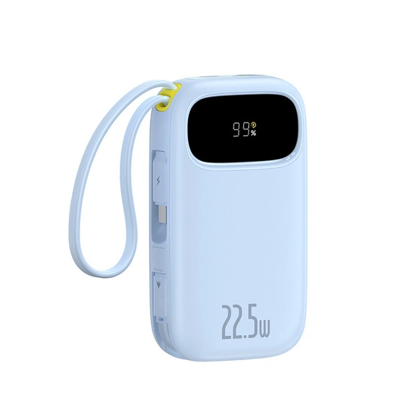 Batterie externe Baseus QPow3 20000mAh – 22.5W, 4 sorties, câbles intégrés, LED – Bleu