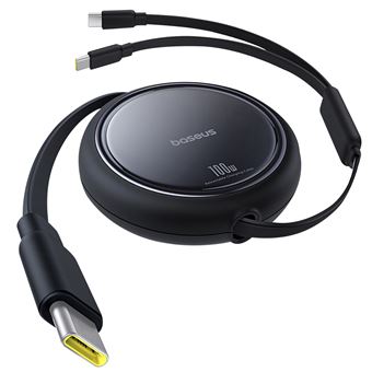Câble Rétractable 2x USB-C 100W Charge Rapide et Transfert de données Baseus Noir