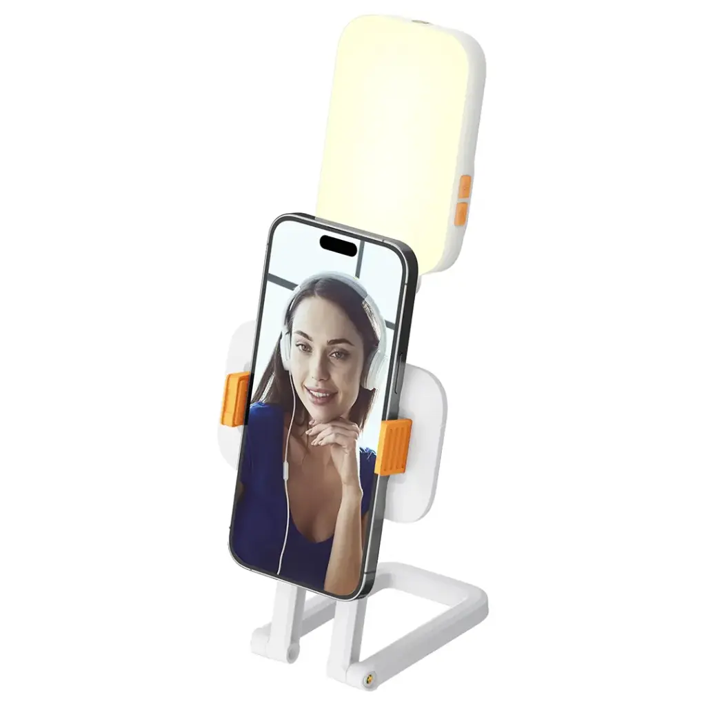 Lampe d'appoint RGB pliable Porodo Lifestyle LumiSnap avec support pour téléphone - Blanche