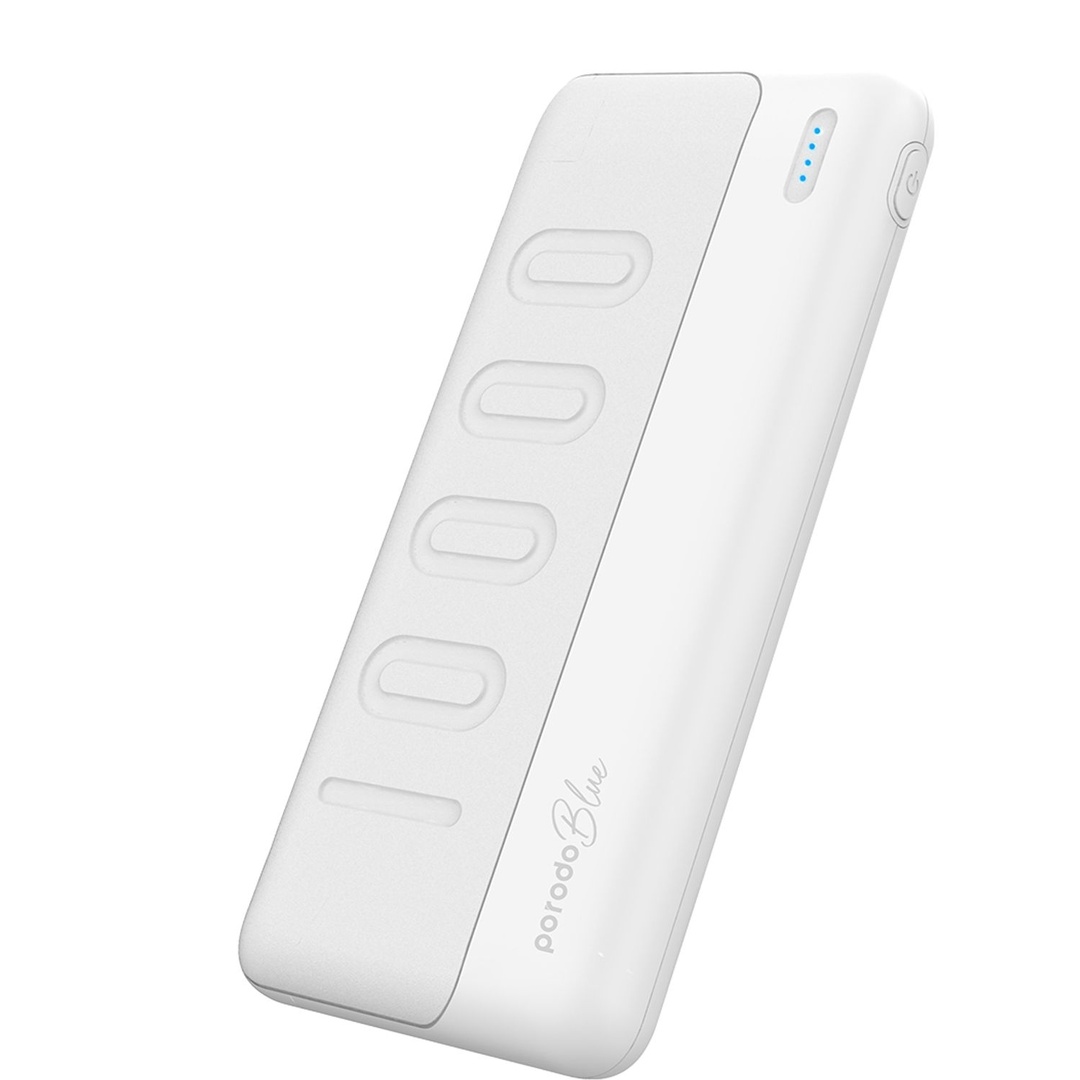 Batterie externe Porodo Blue 10 000 mAh avec port micro-USB Type-C et 2 ports USB-A - Blanche