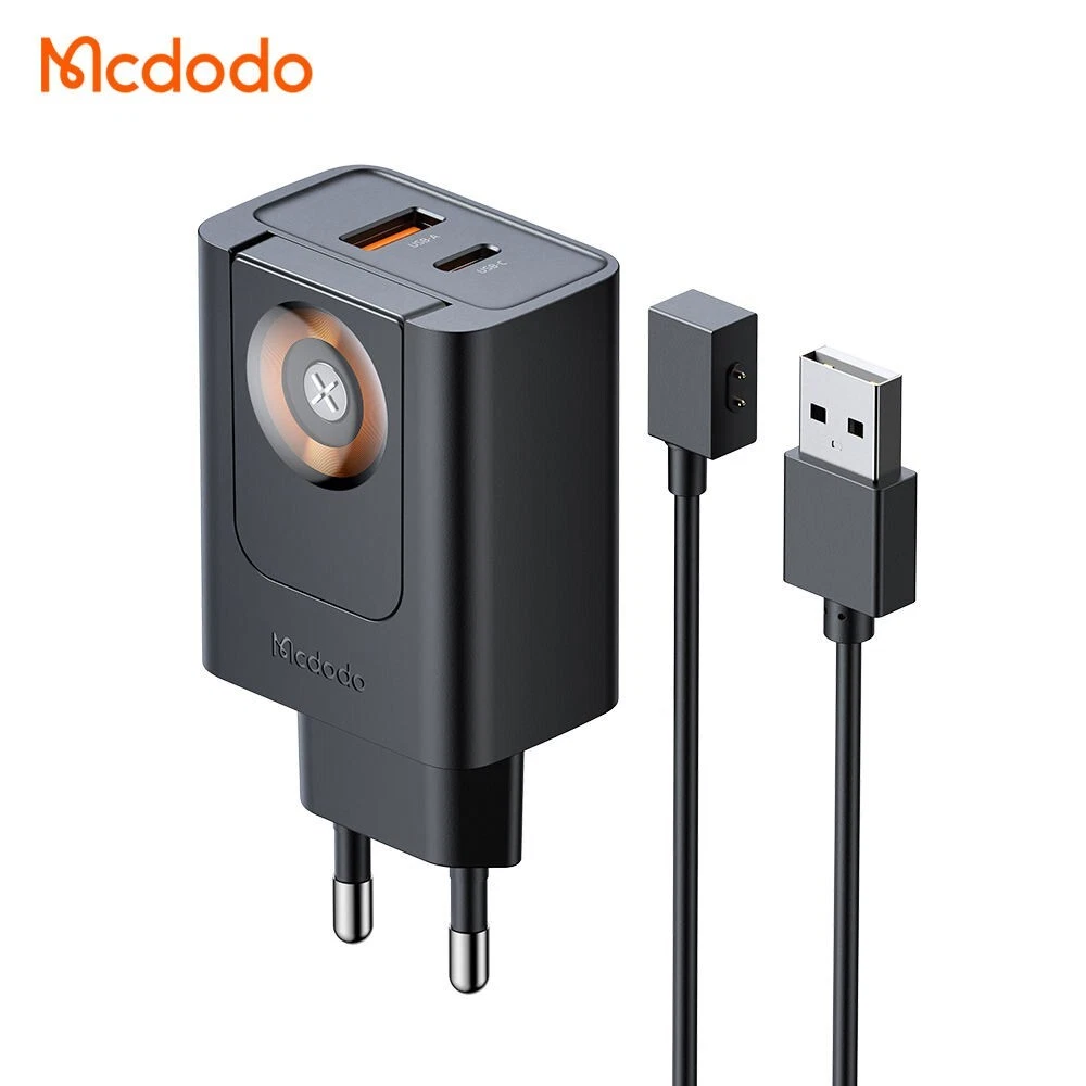 Chargeur Mcdodo 20 W, adaptateur de voyage compact 2 en 1 avec chargeur magnétique pour montre