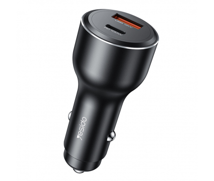 Chargeur voiture Yesido Y65 100W – USB-A + USB-C, charge rapide 5A – Noir