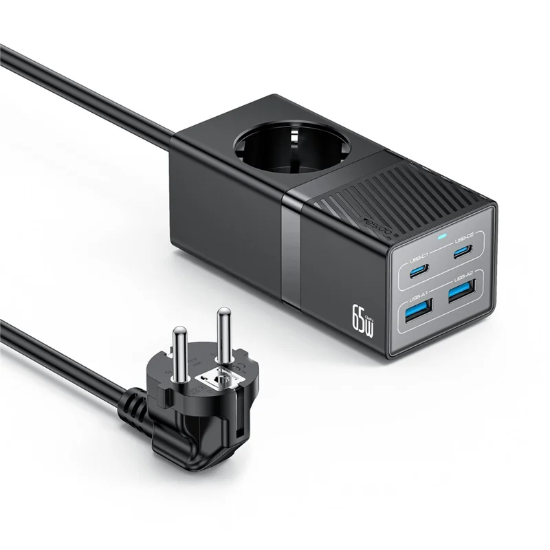Chargeur rapide Yesido MC36 GaN 65W – hub multiports EU 2500W – Noir