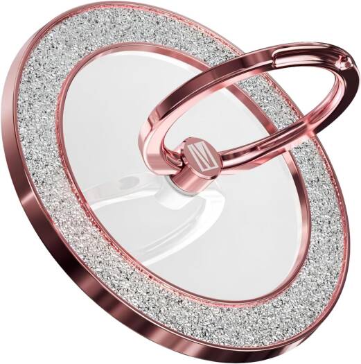 Anneau support téléphone Levelo Nova Glitter Magfit – rotation 360°, pliable 180° – Or rose