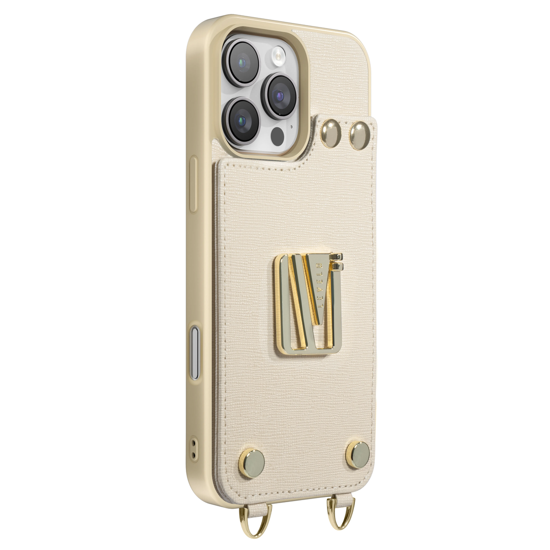 Coque Levelo Serena en cuir pour iPhone 16 Pro – Beige