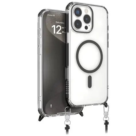 Coque Levelo Celeste MagSafe pour iPhone 16 Pro Max avec bandoulière – Bleu foncé
