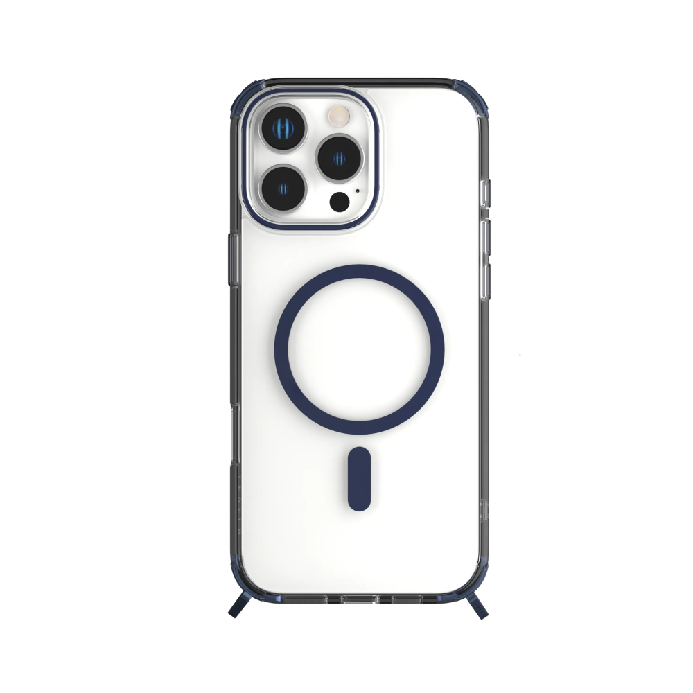 Coque Levelo Celeste MagSafe pour iPhone 16 Pro avec bandoulière – Bleu foncé