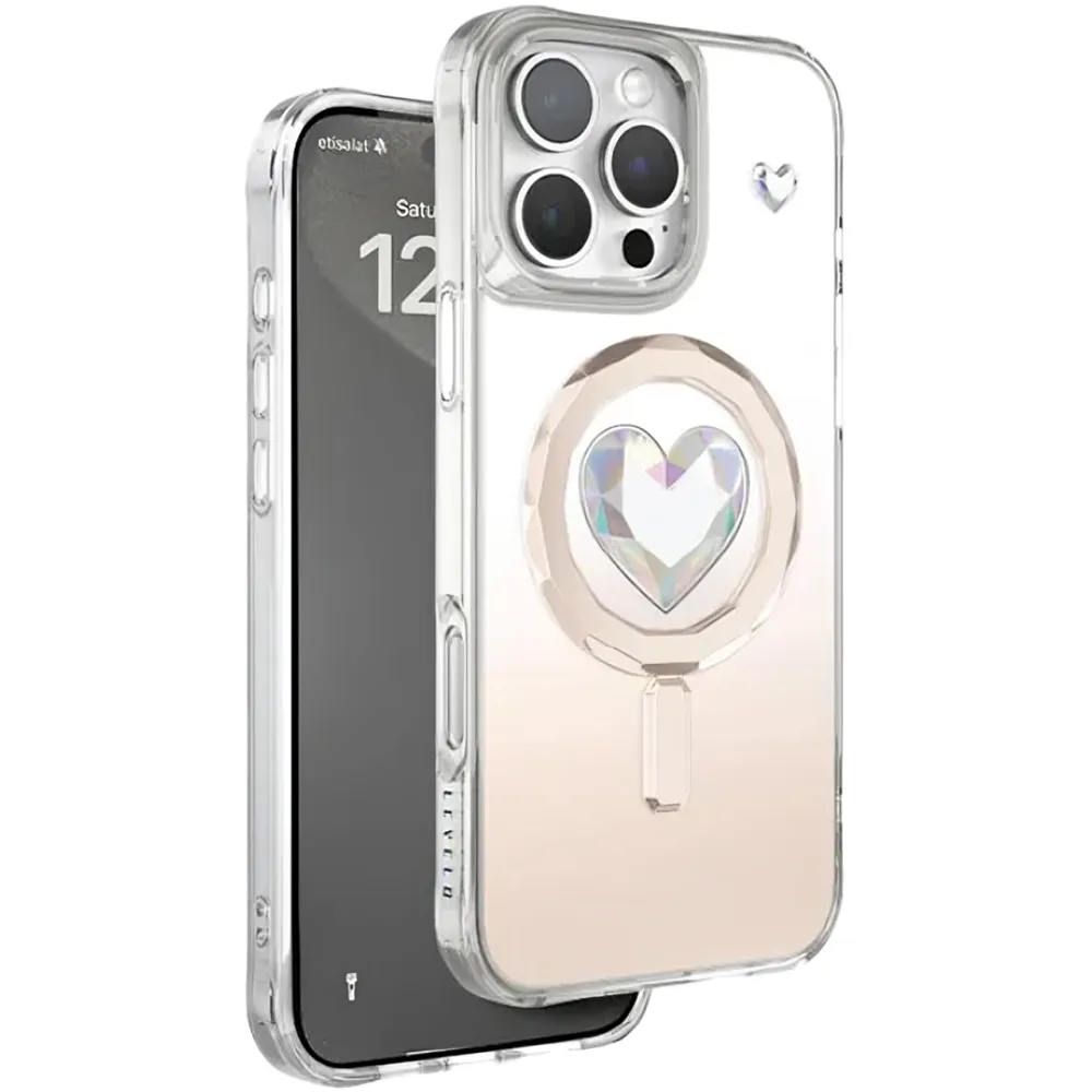 Coque Levelo Hearts MagSafe pour iPhone 16 Pro Max – Or rose