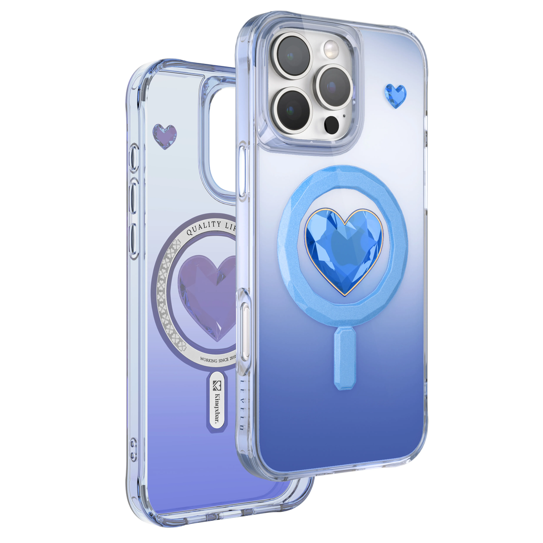 Coque Levelo Hearts MagSafe pour iPhone 16 Pro Max – Bleu