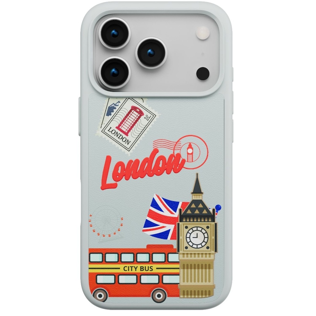 Coque Levelo Vallo en cuir  brodé London pour iPhone 17 Pro Max
