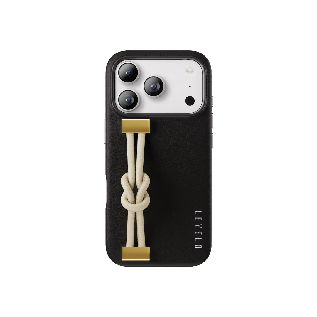 Coque Levelo Polaris en cuir  avec sangle intégrée pour iPhone 17 Pro Max – Noir