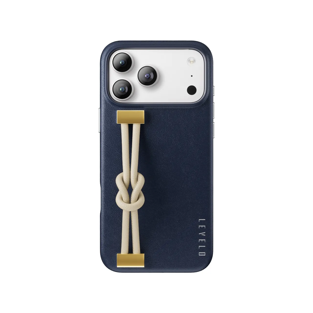 Coque Levelo Polaris en cuir  pour iPhone 17 Pro Max – Bleu foncé