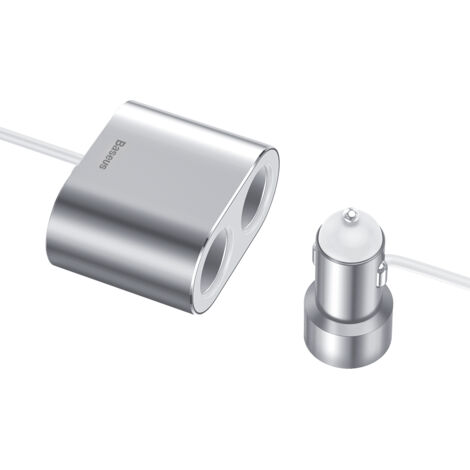 Répartiteur allume-cigare 2 ports 80W + 2 USB-A 3.1A – Argent